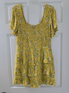 Chelsea & Violet Yellow Floral Smocked Flowy Mini Dress